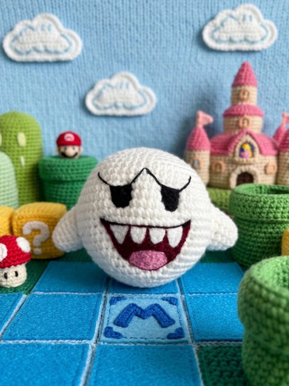 Handmade 🧶 Crocheted Boo Ghost 👻 Plush - White with Pink Accent